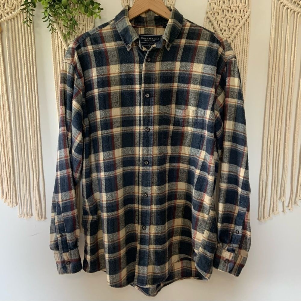 AMERICAN EAGLE Men's Plaid Cotton Flannel Button Up Shirt Size Small